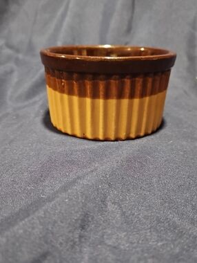 Brown and Tan Ribbed Ceramic Ramekin